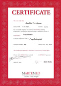 Международный Сертификат методики „MarteMeo” (семейная cиcтeмная терапия)
